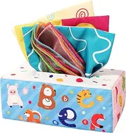 UNITSLYZ Baby Toys - Tissue Box Toy Montessori for Babies 0-12-18 Months, Sensory Baby Tissue Box Toys with Soft Crinkle Papers and Silk Scarves, Toddler Early Learning Toys Chrismas Birthday Gifts