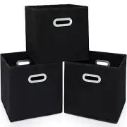 3Pk Foldable Fabric Storage Cube Boxes Container Bins w Handles for Shelf Closet