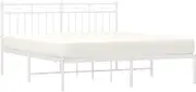 vidaXL Metal Bed Frame with Supportive Headboard and Extra Storage Space, 150x200 cm Material Steel, Suits Modern Bedroom Décor, White - Mattress Not Included