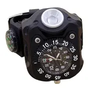 LED Light Wrist Strap Waterproof Watch with Compass, Adjustable 5 Brightness Levels, USB Charging
