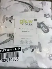 Pottery Barn Kids Shark Bones Queen Sheet Set Glow in the Dark NWT!