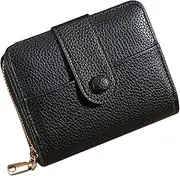 [KEYRI] Women's Wallet Coin Purse RFID PU Leather Compact Bifold Card Holder Small Purse with Zipper Pocket Multicard with Multiple Card Slots and Roomy Compartment for Cash Bill, Black, 1, Minimalist