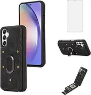 [Asuwish] Phone Case for Samsung Galaxy A14/M14 5G Wallet Cover with Tempered Glass Screen Protector and Ring Stand Credit Card Holder Leather Cell Accessories Purse A 14 4G 14A 14M G5 Women Men Black