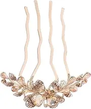 LOGOFUN Crystal Hair Side Comb Rhinestone Hair Comb Wedding Bride Updo Side Comb Bridal 4-prong Hairpin for Women Girls Hair Accessory - Champagne Color
