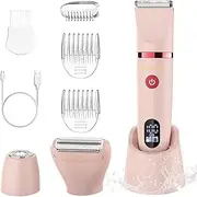 Scttomon 3-in-1 Electric Razor IPX7 Waterproof Bikini Trimmer Wet & Dry Use Painless Personal Trimmer Groomer for Ladies Face Body Legs Bikini Public Hairs Electric Lady Shaver with Replaceable Heads