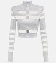 [Balmain] Balmain Mesh-paneled embellished top UK 18 silver