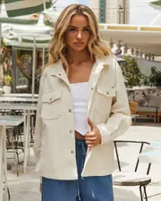 [Ava And Ever] Ava And Ever Women's Mila Cord Shacket in Alabaster Cream Size 12 12 Alabaster Cream