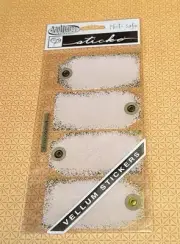 Sticko Vellum GOLD STIPPLED TAGS Flat Stickers 4 Pcs White Tag Gold Edges