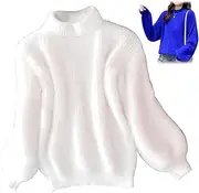 [LIAOCHEN] Angora Cashmere Blend Loose Warm Sweater, Turtleneck Sweater Solid Color Crewneck Knit Pullover Sweater