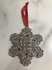 Lenox Snowflake Ornament Multi Crystals Silver Plate Christmas Sparkle & Scroll