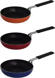 5.5In Aluminum Nonstick Mini Egg Pan with Cool Touch Handle, Blue/Orange/Red
