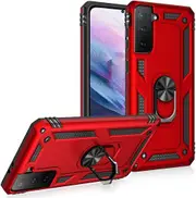For Samsung Galaxy S21+ /S21 Plus Case, Military Grade 360 Degree Rotating Metal Magnetic Ring Car Mount Holder Kickstand Shockproof Heavy Duty Cover (Red)