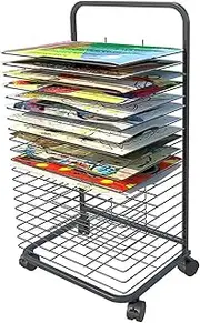 Metal Wire Art Drying Rack, 20 Tier Stackable Metal Stainless Steel Art Rack, Power Coated with Pulleys, Flexible Rack Mobile Cart for Painting Crafts Artwork Canvas Storage