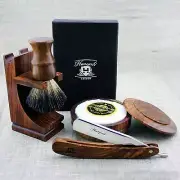 Vintage style Shaving Set Cut Throat Razor Badger Hair Shaving Brush with Stand