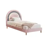 Oikiture Bed Frame Single Size Kids Bed Frame Pink Velvet
