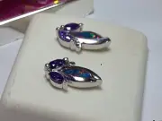 .50cttw Lab Created Amethyst & Opal Stone Sterling Silver Leaf Earrings #19214