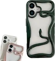 Snake Phone Case, Heat Dissipation for iPhone 16 Pro Max Case Snake, Hollow Solid Color 3D Snake for iPhone Case Compatible with iPhone 16 15 14 13 12 Pro Max (for 15,Green)