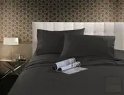 300TC Hotel Quality 100% Cotton Sateen Fitted Sheet Set Charcoal Single Size Bed