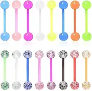 [Tomedeks] 16 Pcs Tongue Bars,Colorful Tongue Rings,Tongue Bar Piercing,Stud Acrylic Glitter Body Piercing Flexible Tongue Barbells Plastic Small Nipple Piercing Bars,Tongue Piercing Jewellery
