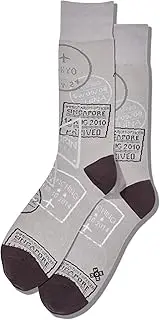 Hot Sox Men's Fun Travel & Cities Crew Socks-1 Pair Pack-Cool & Artistic Novelty Fashion Gifts, Travel Visas (Gray), 6-12