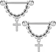 [FLOGWE] 14G 316L Bead Nipple Rings for Women Nipple Shield Rings Stainless Steel Nipple Piercing Barbells Dangle Nipple Rings Body Piercing Jewelry