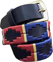 [CARLOS DIAZ] Boys Girls Kids Childrens Premium Unisex Brown Leather Embroidered Designer Polo Belt