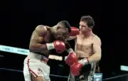 Steve Collins Throws A Punch V Reggie Johnson 2 Old Boxing Photo