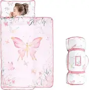 Toddler Nap Mat with Removable Pillow and Blanket, Extra Large Rolled Napping Mat, Soft Kids Sleeping Bag for Boys Girls, Slumber Bags for Preschool Daycare Kindergarden