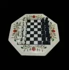 24'' white Marble Chess Table Top Pietra Dura Inlay Children Game Kids c2