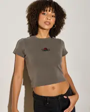 [Thrills] Thrills Women's Bed Of Roses Mini T-Shirt in Charcoal Rose Black Size 10 10 Charcoal Rose Black