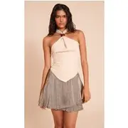 Grey Printed Satin Floaty Mini Skirt, Grey