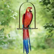Bits and Pieces - Swinging Parrot Sculpture - Garden Bird Hanging Chain Statue H