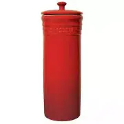 Traditional Red Ceramic Pasta Jar European Stoneware Kitchen Storage with Cover