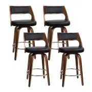 NNEDSZ Set of 4 Wooden Bar Stools PU Leather - Black and Wood