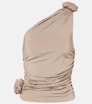 [Magda Butrym] Magda Butrym Floral-appliqué one-shoulder ruched top AU 12 beige