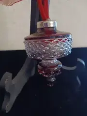 Vtg 2002 Waterford Cut Crystal Red Cased Ball Spire 4" Christmas Ornament w/ Box