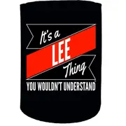 Alcohol Stubby Holder - Lee Thing Surname - Funny Novelty Birthday Gift Joke Beer Can Bottle