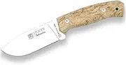 Joker Montés CL59 Full Tang Hiking Knife, Curly Birch Handle, 10.5 cm Blade, with Brown Leather Sheath, Tool for Fishing, Hiking, Camping and Hiking