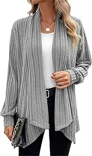 [Generic] Womens Long Sleeve Stripe Cardigans Lightweight Classic Open Front Coat Chunky Knit Draped Sweaters Outwear