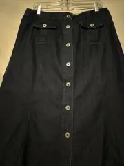 Denim Button Front Midi Maxi Skirt Denim Women's Size 12 Pocket Front