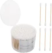 TOGEVAL 500Pcs Reusable Cotton Sticks with Wooden Sticks Dual Ended Cotton Buds for Makeup Ear Cleaning and Household Use Soft Durable Essential for Care and Pets
