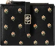 [GOIACII] Purses for Women Small Floral Pattern Compact Bi-fold Wallet with Zipper Coin Purse, Midnight Black