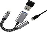 Lightning to USB Adapter (2-in-1) OTG 3.0 Lighting Charging Cable Jack Splitter for iPhone 14 13 12 Pro Max for iPad for Apple MFi Certified USB-A Card Reader Digital Camera Photos Keyboard Connection