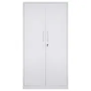 White Metal Storage Cabinet with Lock, Adjustable Shelves & Magnetic Doors