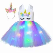 Princess Tutu LED Unicorn Dress for Girls Rainbow Light Up Costumes L(5-6Y)