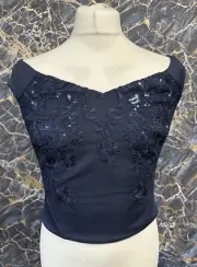Coast Sequin Party Bodice Top Ladies Navy Size 14 #REF29