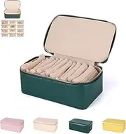 [Generic] Familiarn Travel Jewelry Box With Small Pouches, Familiarn Jewelry Case, Portable Pu Leather Jewelr Y Organizer Box With 12-Piece Set In Separate Bags, Travel Jewelr Y Case For Earrings (Green)