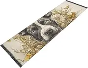 PDZRMY Washable Runner Rug Dog Portrait Florals 2’ x 6’ Non-Slip Kitchen Runner Rug for Hallways Entryway Bedroom Living Room Carpet Runner- Soft Thin Mat for Family Pet