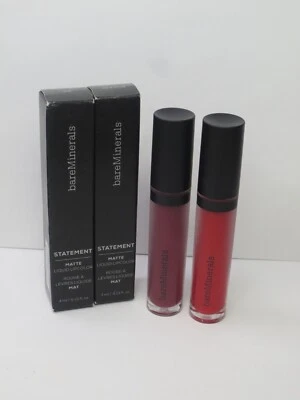 BAREMINERALS STATEMENT MATTE LIQUID LIPCOLOR VIP & DEVIOUS 0.13 OZ EACH BOXED