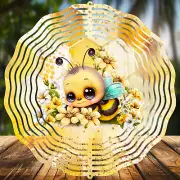 Big Eye Bumble Bee, Wind Spinners 8" Sublimated, High Quality Aluminum (ws19)